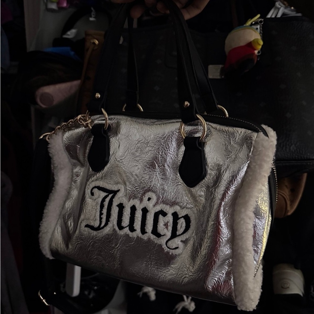 Juicy Couture Metallic Silver and Black Satchel